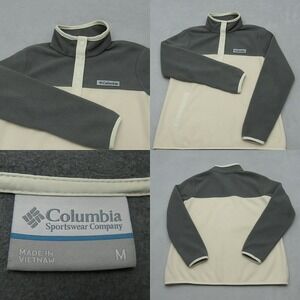 Columbia Sweatshirt Women Medium Cream Gray Benton Springs Fleece Snap Hike Soft